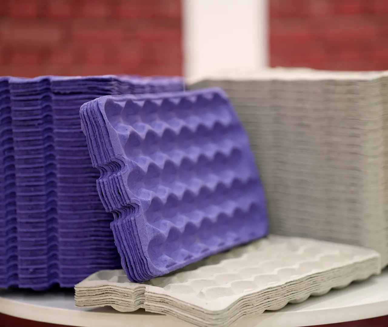 Stacked molded fiber fresh produce trays